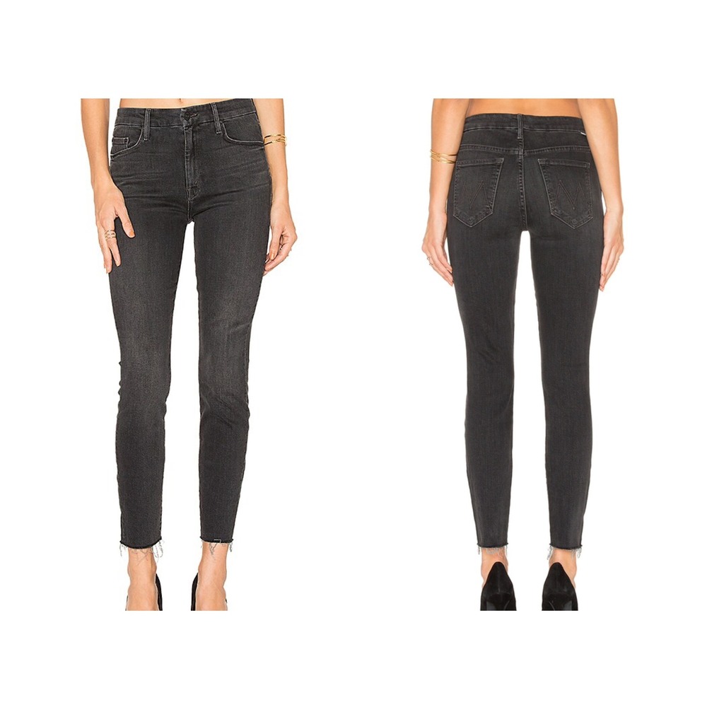 MOTHER High Waisted Looker Ankle Fray Jeans Slightly Shady Black Grey Size 25‎